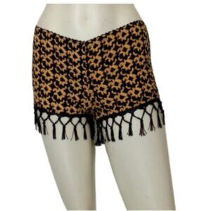 Brown/Black Flower Shorts with Fringe